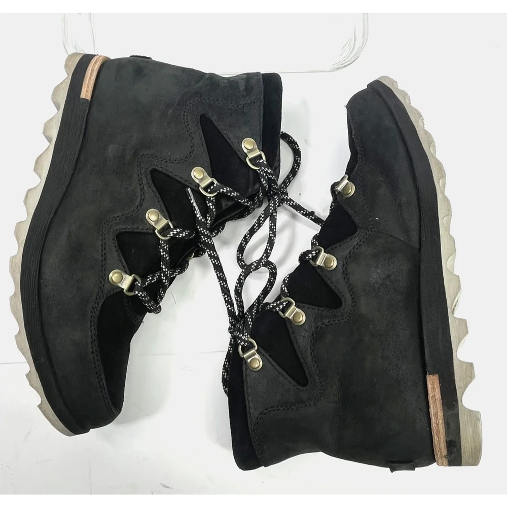 Sorel Boots Ankle Lug Boots Hiking Black Size 8 Suede Sneakchic Water Proof - Picture 11 of 14